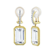 SLOANE STREET 18K Yellow Gold Emerald Cut White Topaz and Diamonds Drop Earrings